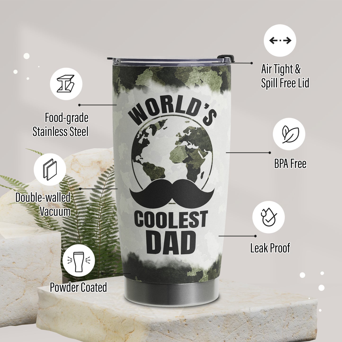 Gifts For Dad - Best Dad Ever Gifts - Dad Gifts From Daughter Son - Fathers Day Presents From Daughter Son Wife - Birthday Christmas Gifts For Dad - Stainless Steel Tumbler with Lid and Straws 20oz