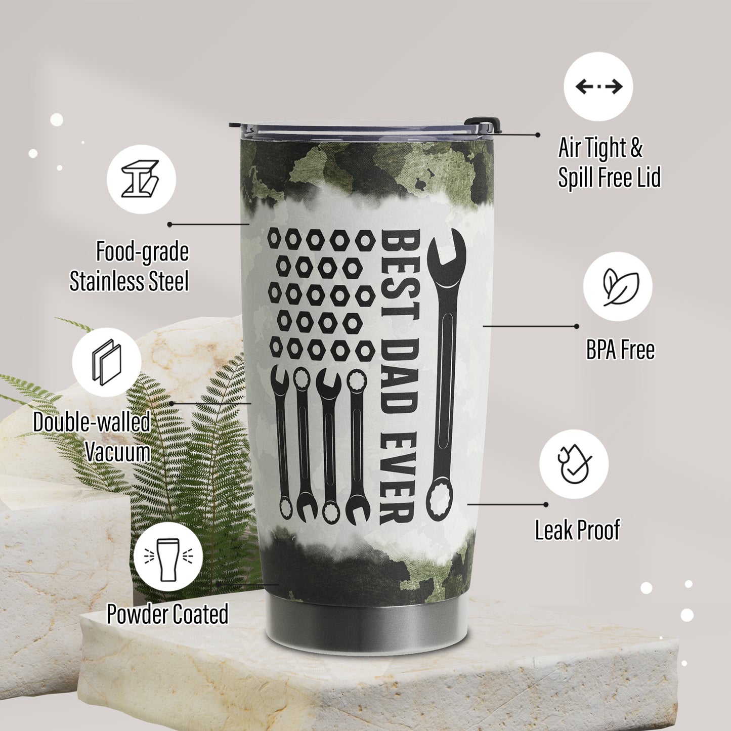 Gifts For Dad - Best Dad Ever Gifts - Dad Gifts From Daughter Son - Fathers Day Presents From Daughter Son Wife - Birthday Christmas Gifts For Dad - Stainless Steel Tumbler with Lid and Straws 20oz