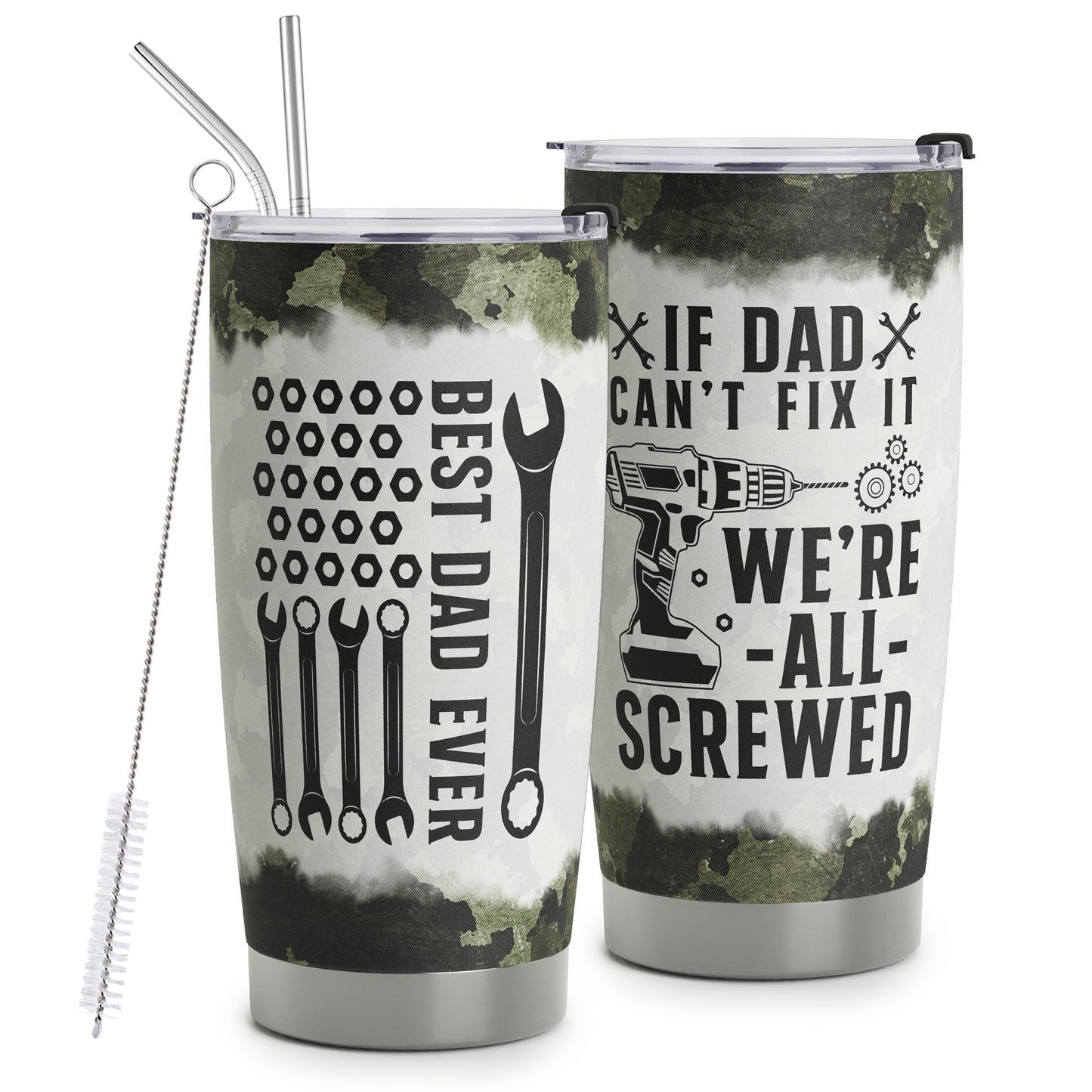 Gifts For Dad - Best Dad Ever Gifts - Dad Gifts From Daughter Son - Fathers Day Presents From Daughter Son Wife - Birthday Christmas Gifts For Dad - Stainless Steel Tumbler with Lid and Straws 20oz