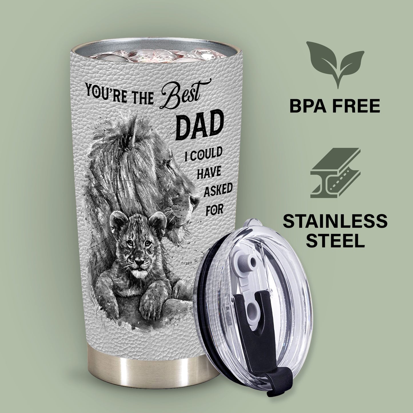 Gifts For Dad - Best Dad Ever Gifts - Dad Gifts From Son - Fathers Day Presents From Son - Birthday Christmas Gifts For Dad - Lion Father and Son Stainless Steel Tumbler with Lid and Straws 20oz