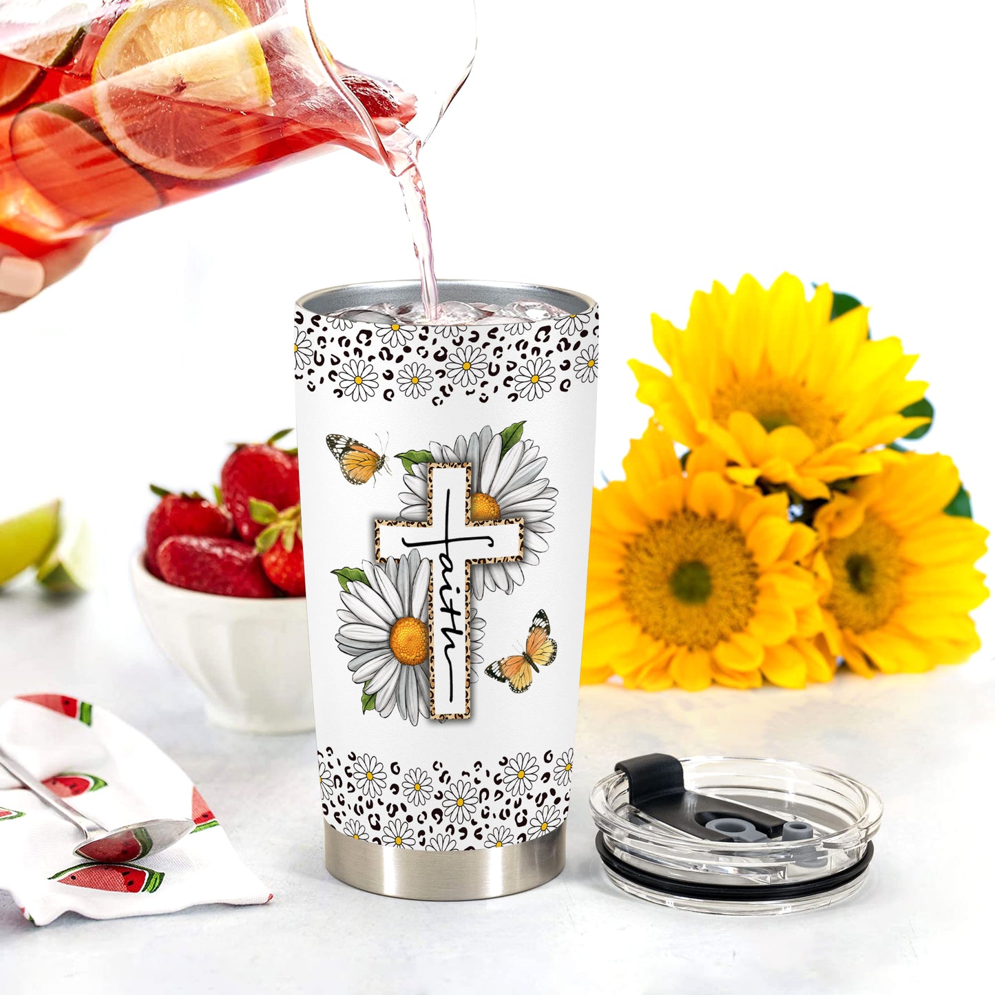 HOMISBES Christian Gifts for Women - With God All Things Are Possible Travel Mug Cup - Daisy Leopard Faith Jesus God Bible Verse Religious Gifts For Mom Grandma Friends - Stainless Steel Tumbler 20oz…