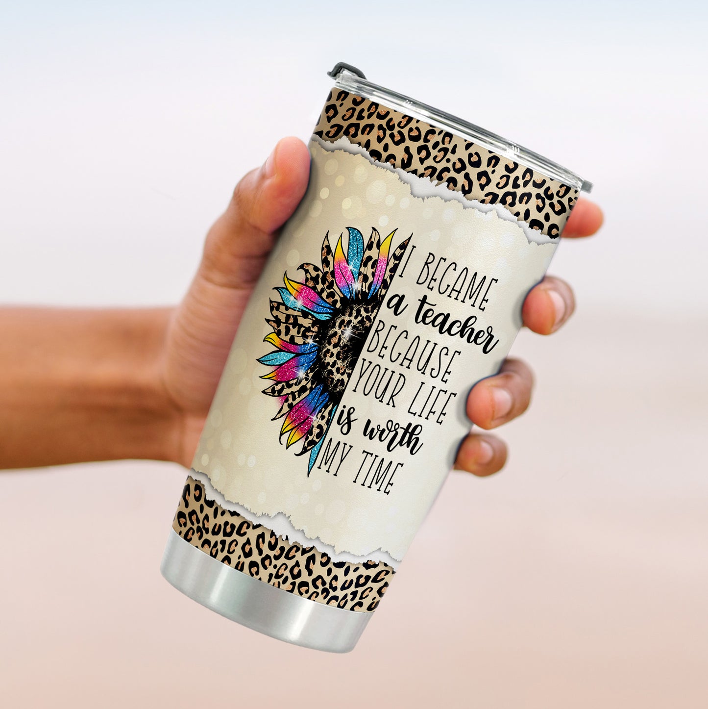 Teacher Appreciation Gifts - Best Teacher Gifts for Women - Thank You Gifts Back to School - Christmas Gifts for Teacher - Leopard Teacher Coffee Mug Stainless Steel Tumbler with Lid And Straws 20oz