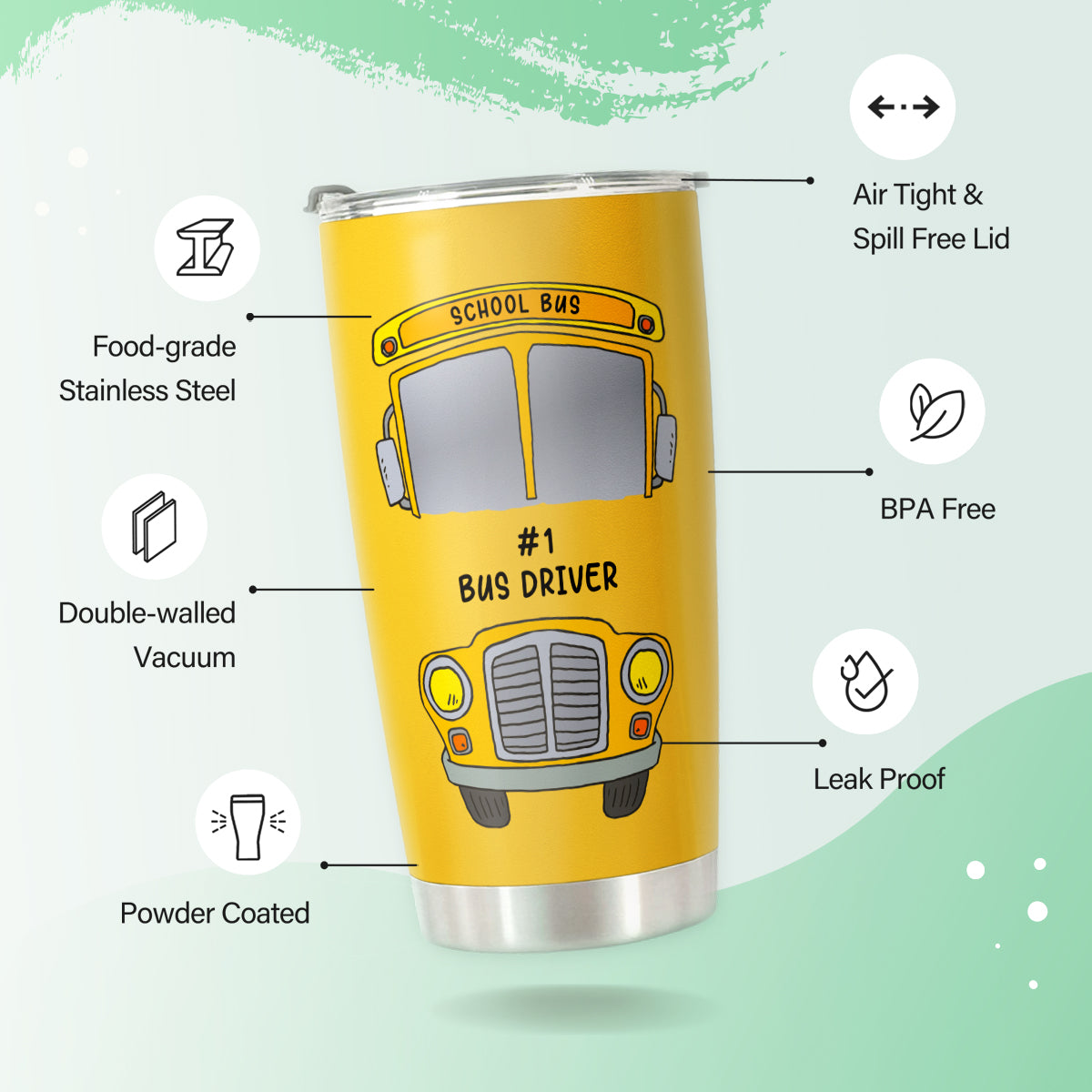 HOMISBES Bus Driver Appreciation Gifts - Stainless Steel Best Bus Driver Tumbler Cup 20oz for School Bus Driver - Gifts for Retired Bus Driver