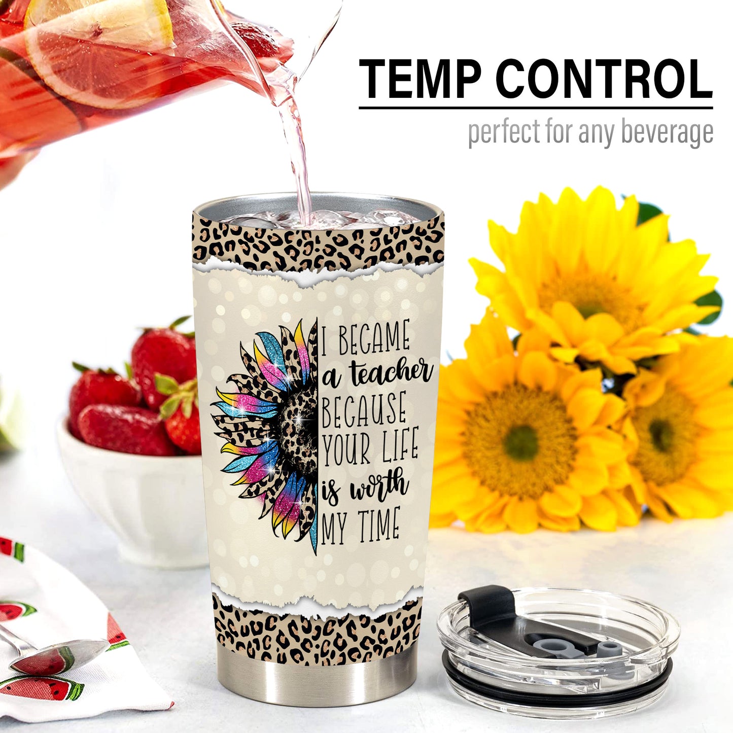 Teacher Appreciation Gifts - Best Teacher Gifts for Women - Thank You Gifts Back to School - Christmas Gifts for Teacher - Leopard Teacher Coffee Mug Stainless Steel Tumbler with Lid And Straws 20oz