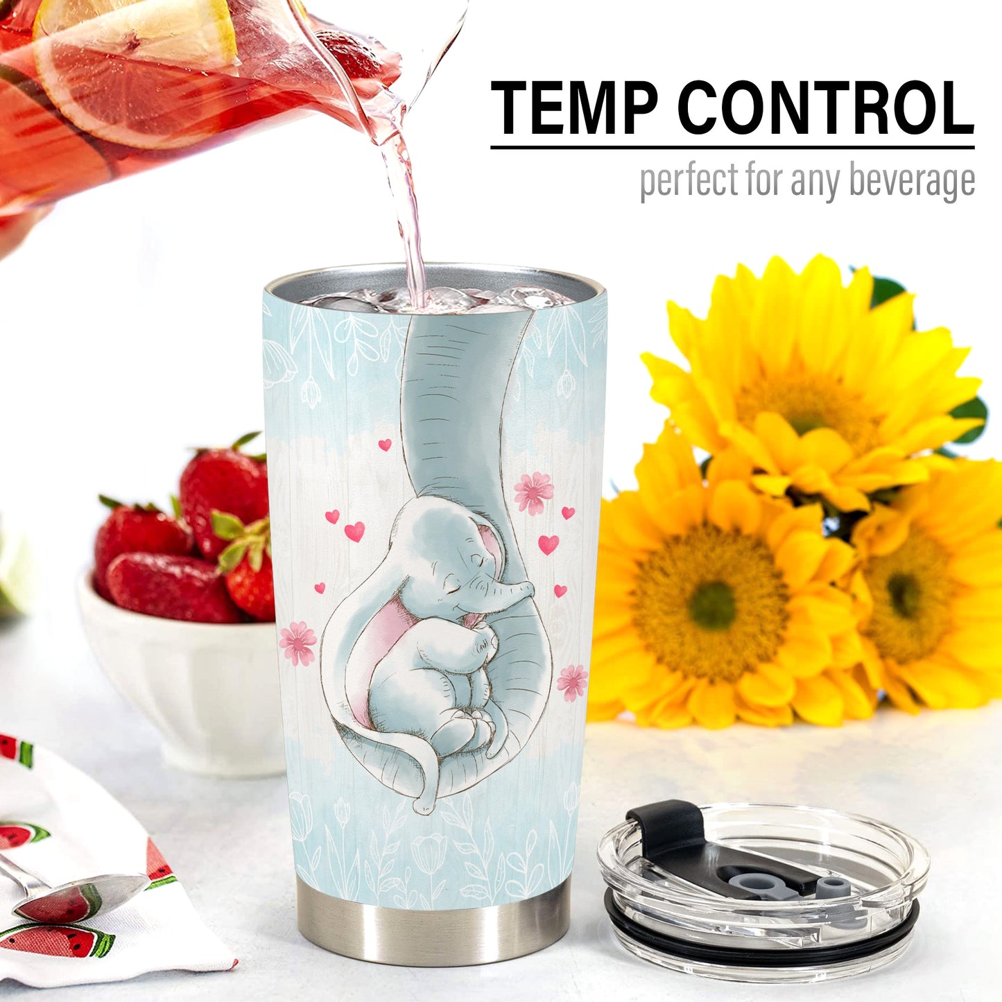 Mom Tumbler with Straws - Gifts for Mom from Daughter - Birthday Gifts for Mom, Mom Christmas Gifts from Daughter, Mom Birthday Gifts - Mothers Day Gifts Elephant Stainless Steel Tumbler 20oz