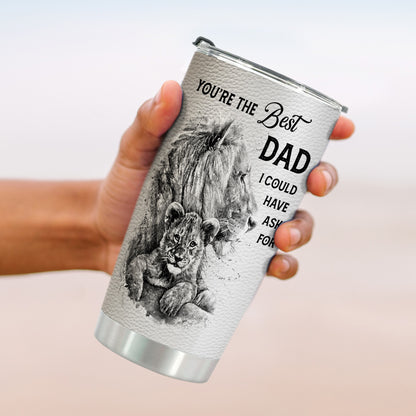 Gifts For Dad - Best Dad Ever Gifts - Dad Gifts From Son - Fathers Day Presents From Son - Birthday Christmas Gifts For Dad - Lion Father and Son Stainless Steel Tumbler with Lid and Straws 20oz