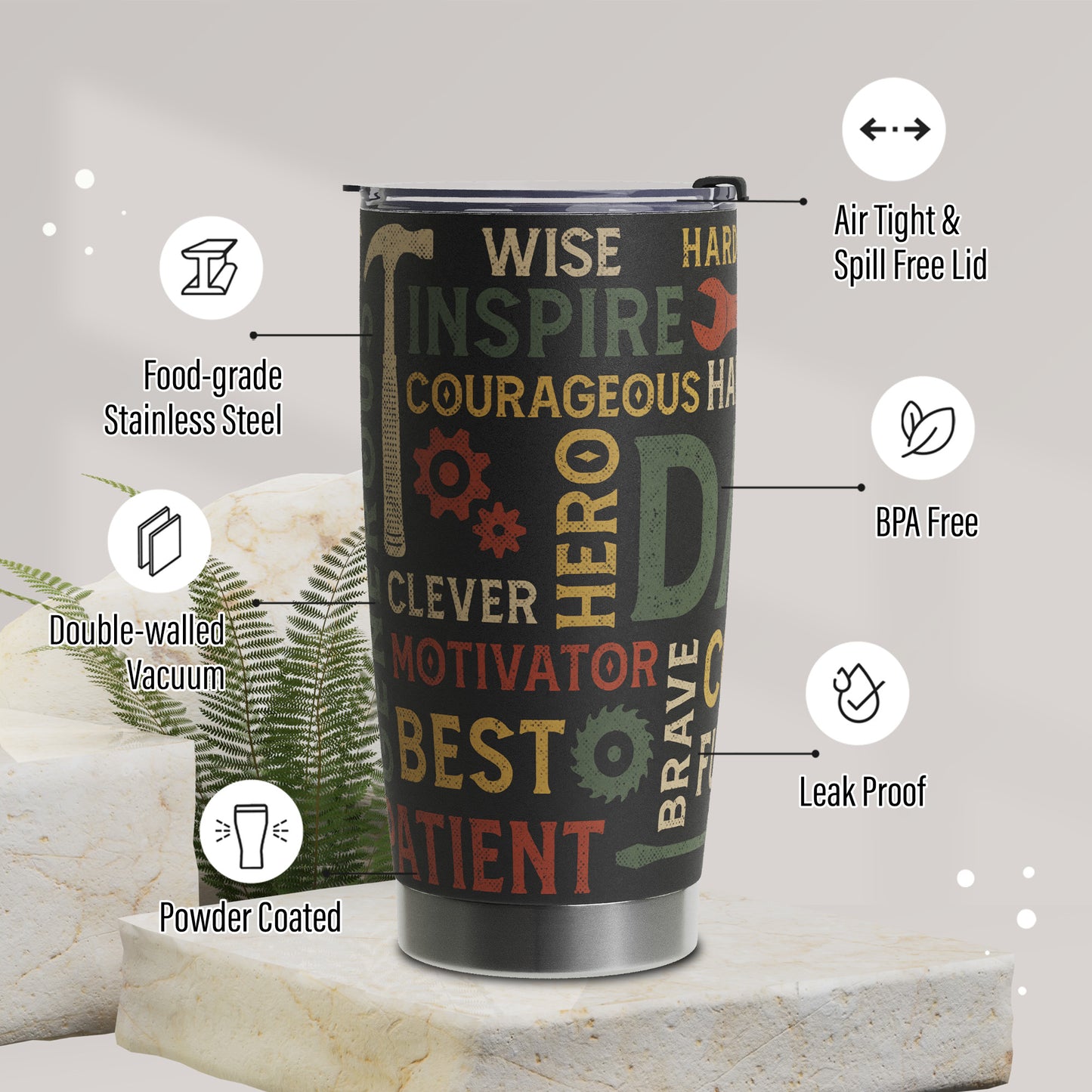 Gifts For Dad - Best Dad Ever Gifts - Dad Gifts From Daughter Son - Fathers Day Presents From Daughter Son Wife - Birthday Christmas Gifts For Dad - Stainless Steel Tumbler with Lid and Straws 20oz