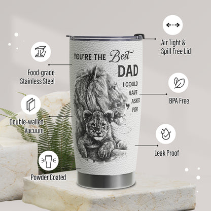 Gifts For Dad - Best Dad Ever Gifts - Dad Gifts From Son - Fathers Day Presents From Son - Birthday Christmas Gifts For Dad - Lion Father and Son Stainless Steel Tumbler with Lid and Straws 20oz
