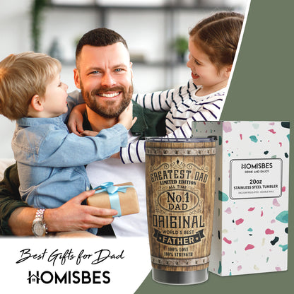 Gifts For Dad - Best Dad Ever Gifts - Dad Gifts From Daughter Son - Fathers Day Presents From Daughter Son Wife - Birthday Christmas Gifts For Dad - Stainless Steel Tumbler with Lid and Straws 20oz