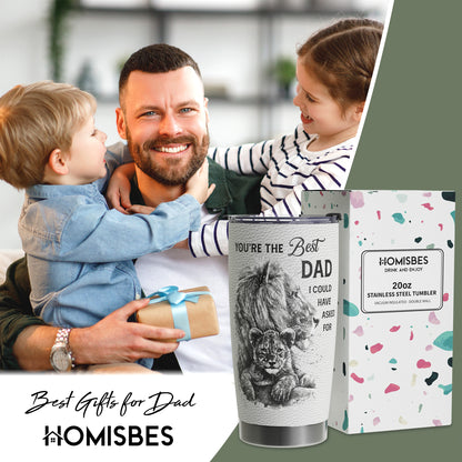 Gifts For Dad - Best Dad Ever Gifts - Dad Gifts From Son - Fathers Day Presents From Son - Birthday Christmas Gifts For Dad - Lion Father and Son Stainless Steel Tumbler with Lid and Straws 20oz