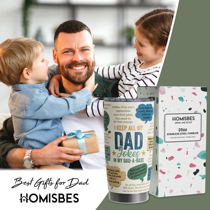 HOMISBES Best Dad Ever Gifts - Dad Gifts From Daughter Son - Dad Jokes Fathers Day Gift From Daughter Son Wife - Birthday Christmas Gifts For Dad - Stainless Steel Tumbler with Lid and Straws 20oz