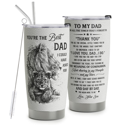 Gifts For Dad - Best Dad Ever Gifts - Dad Gifts From Son - Fathers Day Presents From Son - Birthday Christmas Gifts For Dad - Lion Father and Son Stainless Steel Tumbler with Lid and Straws 20oz