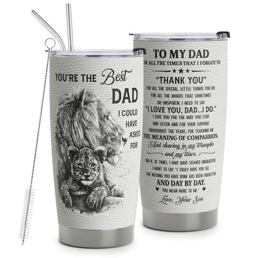 Gifts For Dad - Best Dad Ever Gifts - Dad Gifts From Son - Fathers Day Presents From Son - Birthday Christmas Gifts For Dad - Lion Father and Son Stainless Steel Tumbler with Lid and Straws 20oz
