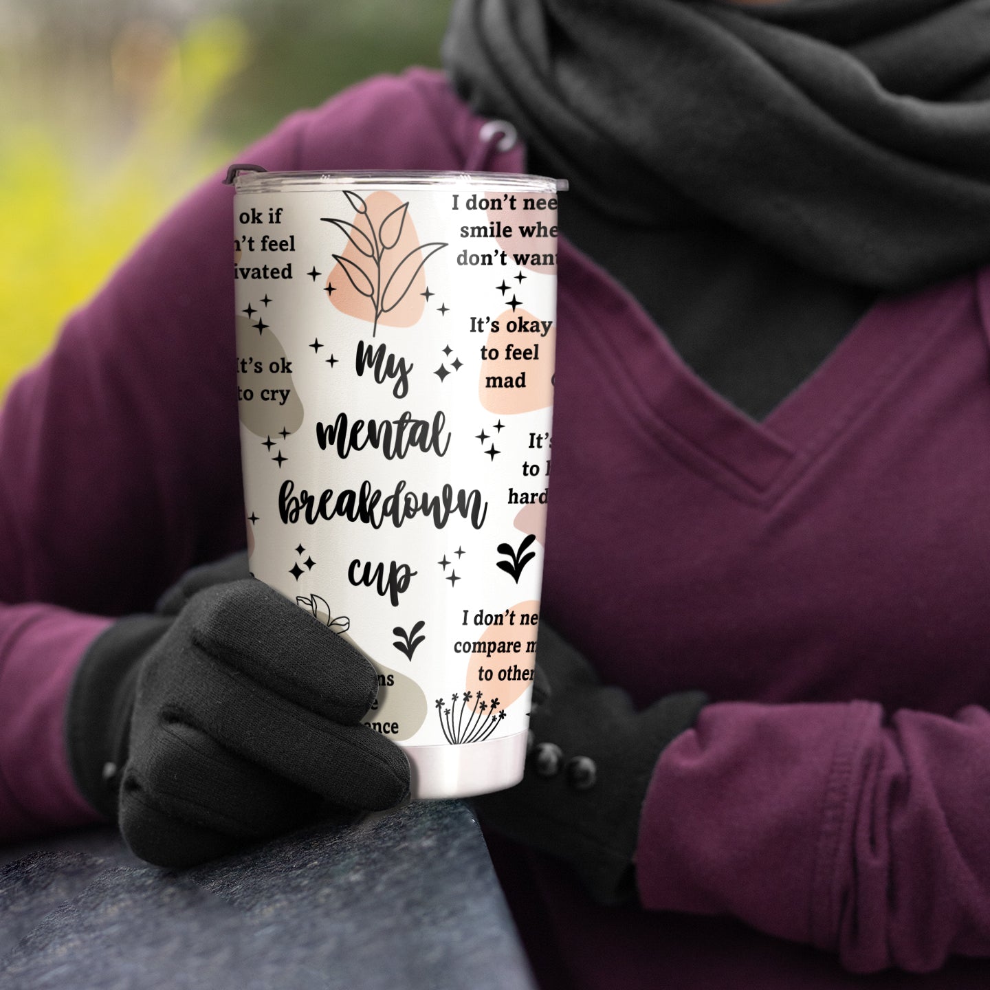 HOMISBES Mental Health Gifts - Mental Health Awareness Tumbler - Positive Thinking Daily Affirmation - Positive Quotes Mental Health Matters - My Mental Breakdown Cup Stainless Steel Tumbler 20oz