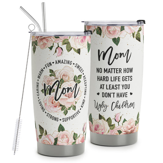 HOMISBES Mom Tumbler with Straws - Gifts for Mom from Daughter - Mom Gifts - Birthday Gifts for Mom, Mom Christmas Gifts from Daughter, Mom Birthday Gifts - Funny Mom Stainless Steel Tumbler 20oz