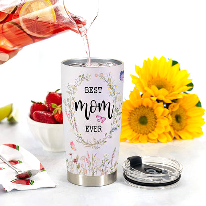 HOMISBES Best Mom Tumbler - She is Strong Vacuum Insulated Stainless Steel Travel Mug with Straw for Mom Birthday Mothers Day - Cute Flora Mom Cups 20oz