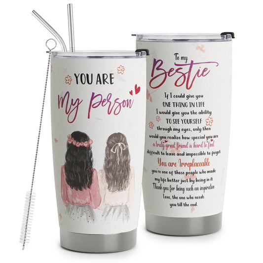 HOMISBES Best Friend Tumblers for Women - Gifts for Best Friends Women Birthday - Friendship Gifts for Women Friends, Friend Gifts, Bestie Gifts - You Are My Person Tumbler Cup 20oz