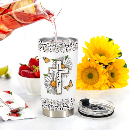 HOMISBES Christian Gifts for Women - With God All Things Are Possible Travel Mug Cup - Daisy Leopard Faith Jesus God Bible Verse Religious Gifts For Mom Grandma Friends - Stainless Steel Tumbler 20oz…