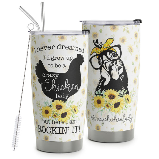 HOMISBES Crazy Chicken Lady Gifts - Stainless Steel Chicken Sunflower Tumbler Cup 20oz for Chicken Owners - Chicken Travel Mug for Mom Women Wife - Birthday Gifts for Chicken Lovers…