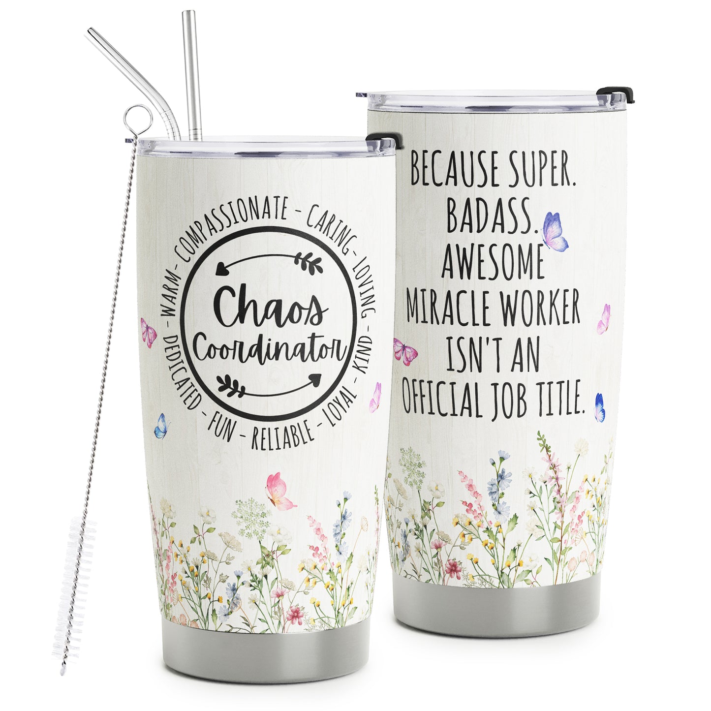HOMISBES Chaos Coordinator gifts - Chaos Coordinator Travel Mug with Straw for Mom Coworker Boss Manager Employee - Stainless Steel Tumbler Cup 20oz…
