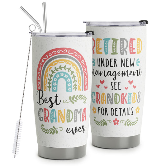 HOMISBES Retired Grandma Gifts - Birthday Christmas Gifts for Grandma Mom Nana Mimi From Daughter Son Grandkids - Best Grandma Ever Mothers Day Gifts For Grandma Cup Stainless Steel Tumbler 20oz