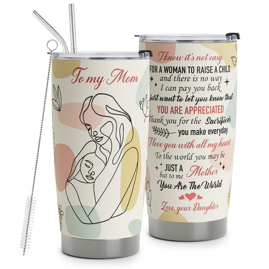 Mom Tumbler with Straws - Gifts for Mom from Daughter - Mom Gifts - Birthday Gifts for Mom, Mom Christmas Gifts from Daughter, Mom Birthday Gifts - World's Best Mom Stainless Steel Tumbler 20oz