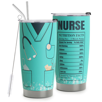 HOMISBES Nurse Tumbler - Appreciation Nurse Gifts - Nutritional Facts Nurse Coffee Travel Mug Birthday Christmas Cups Nurse Week - Nursing School Graduation for Nurses Stainless Steel Tumbler 20oz