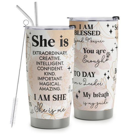 Mental Health Gifts - Positive Daily Affirmations For Women - Positive Thoughts Travel Mug - Inspirational Gifts - Christmas Birthday Gift for Women - Stainless Steel Tumbler 20oz with Lid and Straws