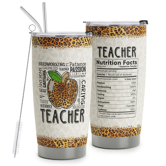 Teacher Appreciation Gifts - Best Teacher Gifts for Women - Thank You Gifts Back to School - Christmas Gifts for Teacher - Teacher Nutrition Coffee Mug Stainless Steel Tumbler with Lid And Straws 20oz