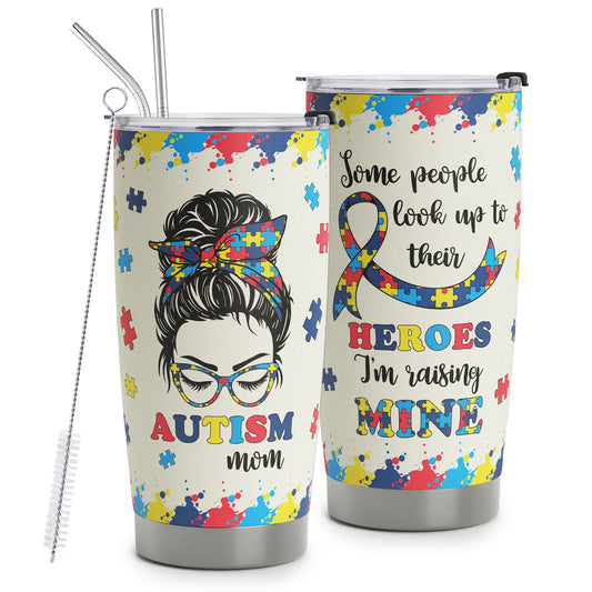 HOMISBES Autism Mom Gifts - Autism Awareness Travel Mug with Straw for Mom - Warrior Mom Autism Stainless Steel Cups 20oz