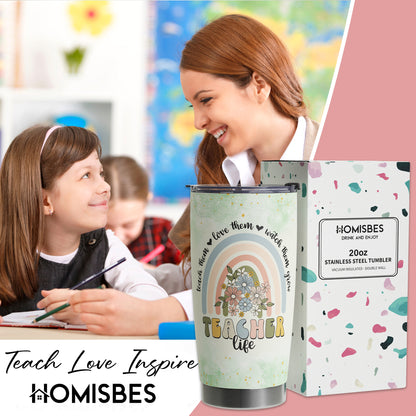 HOMISBES Teacher Appreciation Gifts - Best Teacher Gifts for Women - Thank You Gifts Back to School - Christmas Gifts for Teacher - Teacher Coffee Mug Stainless Steel Tumbler with Lid And Straws 20oz
