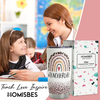 HOMISBES Teacher Appreciation Gifts - Best Teacher Gifts for Women - Thank You Gifts Back to School - Christmas Gifts for Teacher - Teacher Coffee Mug Stainless Steel Tumbler with Lid And Straws 20oz