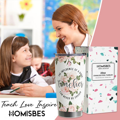 HOMISBES Teacher Appreciation Gifts - Best Teacher Gifts for Women - Thank You Gifts Back to School - Christmas Gifts for Teacher - Teacher Coffee Mug Stainless Steel Tumbler with Lid And Straws 20oz