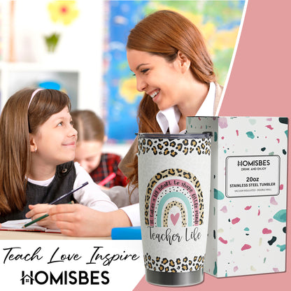 HOMISBES Teacher Appreciation Gifts - Best Teacher Gifts for Women - Thank You Gifts Back to School - Christmas Gifts for Teacher - Teacher Coffee Mug Stainless Steel Tumbler with Lid And Straws 20oz
