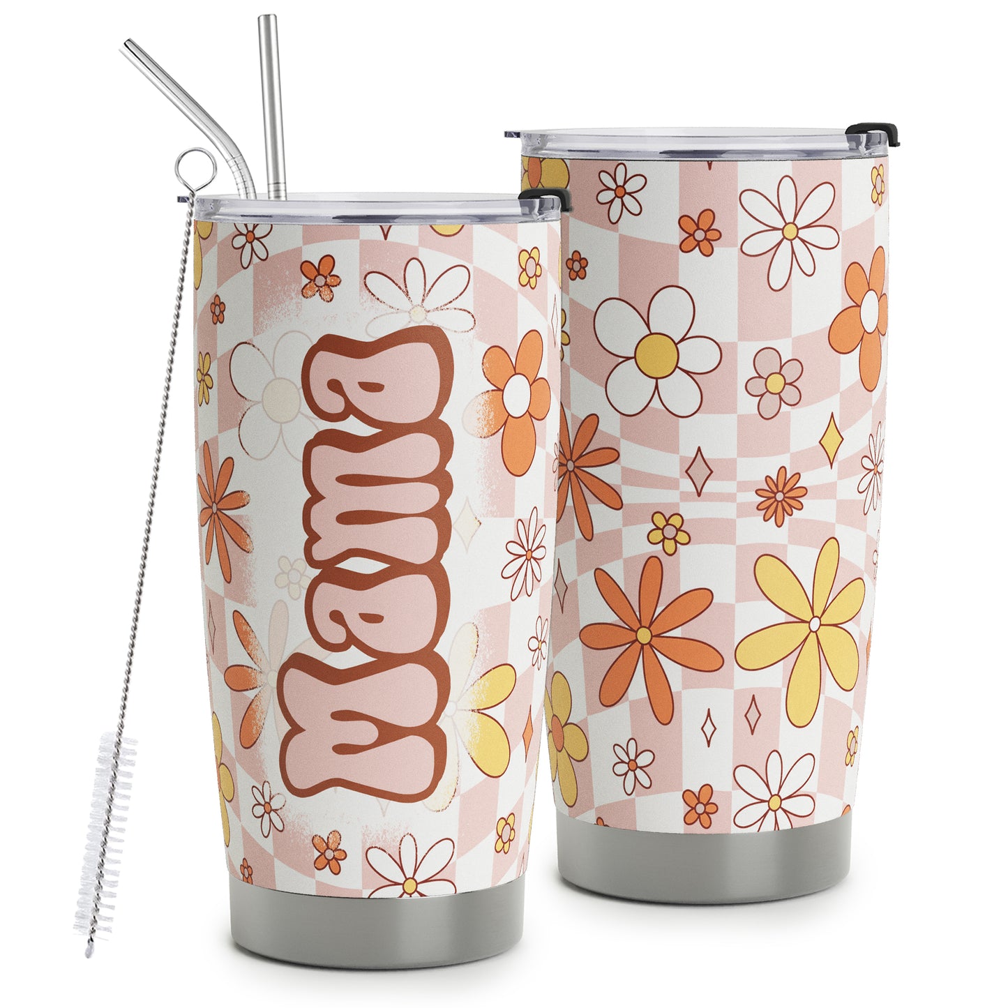 HOMISBES Mama Tumbler with Straws - Gifts for New Mom - Mama Gifts - Mom Mothers Day Gifts from Daughter, Mom Birthday Gifts - Mama Stainless Steel Travel Tumbler Cup 20oz