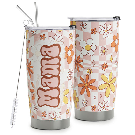 HOMISBES Mama Tumbler with Straws - Gifts for New Mom - Mama Gifts - Mom Mothers Day Gifts from Daughter, Mom Birthday Gifts - Mama Stainless Steel Travel Tumbler Cup 20oz