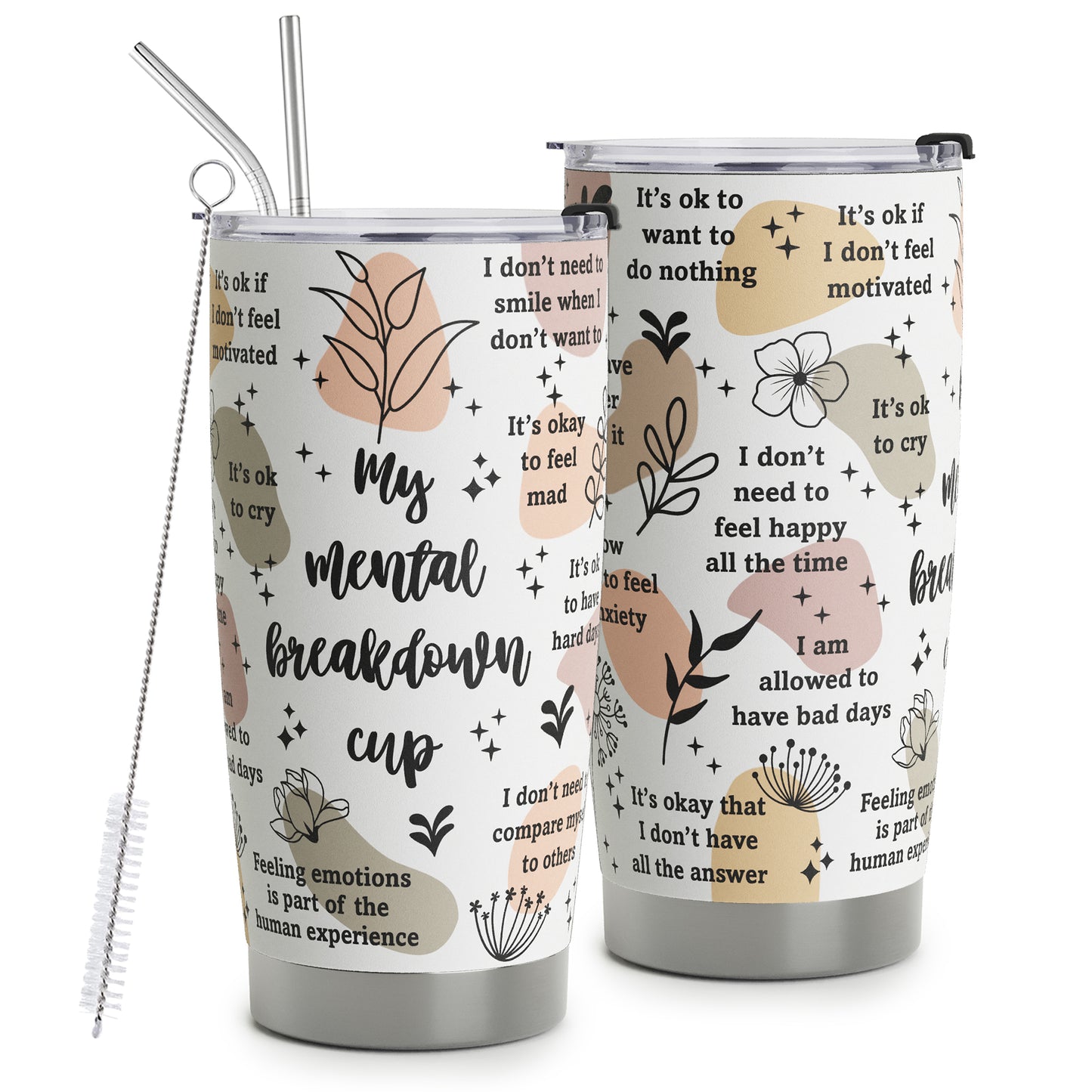 HOMISBES Mental Health Gifts - Mental Health Awareness Tumbler - Positive Thinking Daily Affirmation - Positive Quotes Mental Health Matters - My Mental Breakdown Cup Stainless Steel Tumbler 20oz