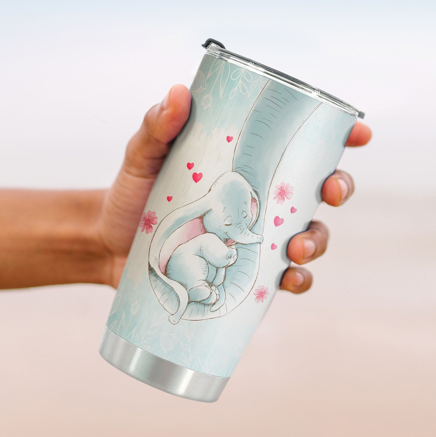 Mom Tumbler with Straws - Gifts for Mom from Daughter - Birthday Gifts for Mom, Mom Christmas Gifts from Daughter, Mom Birthday Gifts - Mothers Day Gifts Elephant Stainless Steel Tumbler 20oz