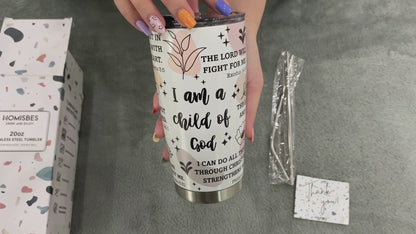 HOMISBES Christian Gifts for Women - Stainless Steel I Am a Child of God Tumbler Cup 20oz - Christian Faith Jesus God Bible Verse Religious Gifts