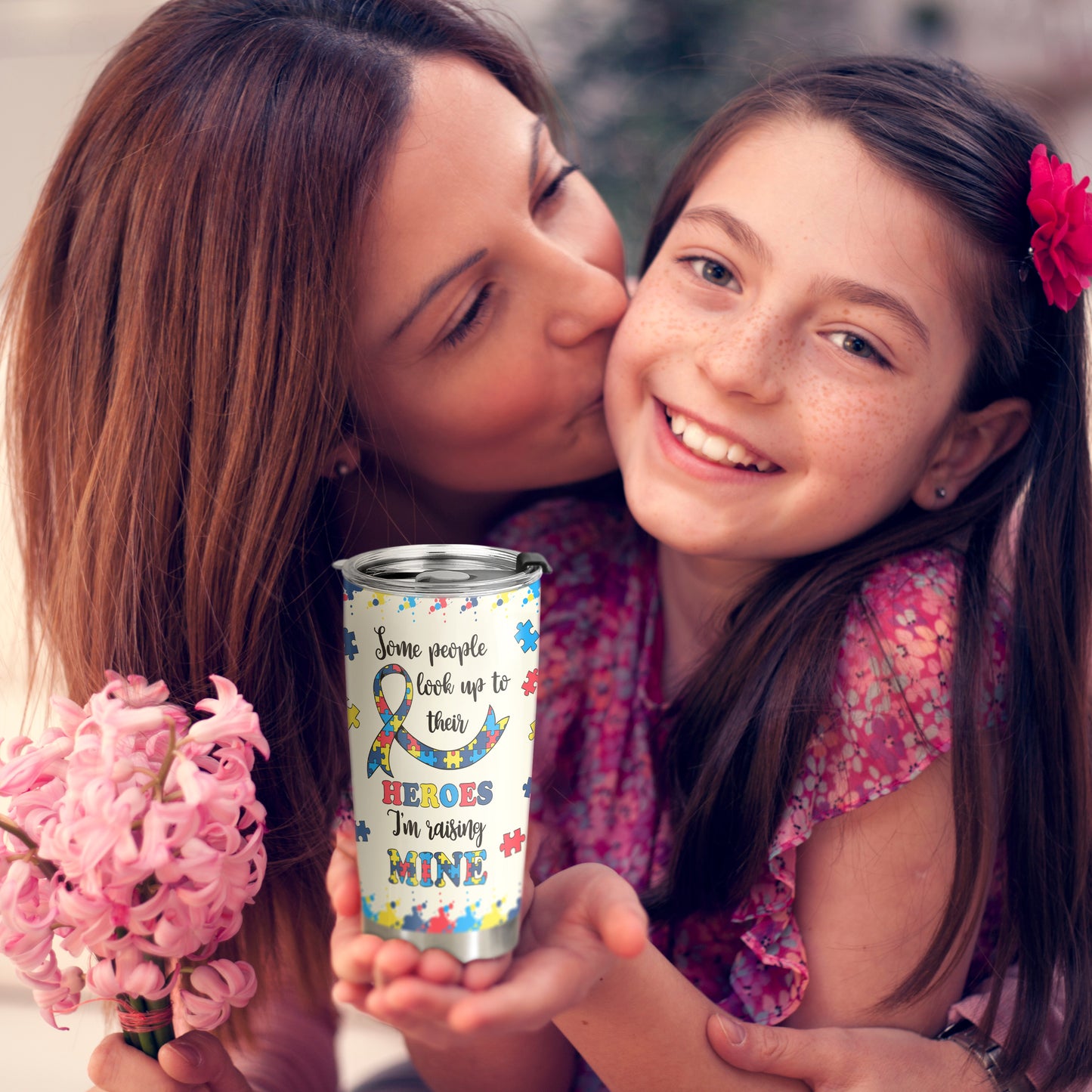HOMISBES Autism Mom Gifts - Autism Awareness Travel Mug with Straw for Mom - Warrior Mom Autism Stainless Steel Cups 20oz