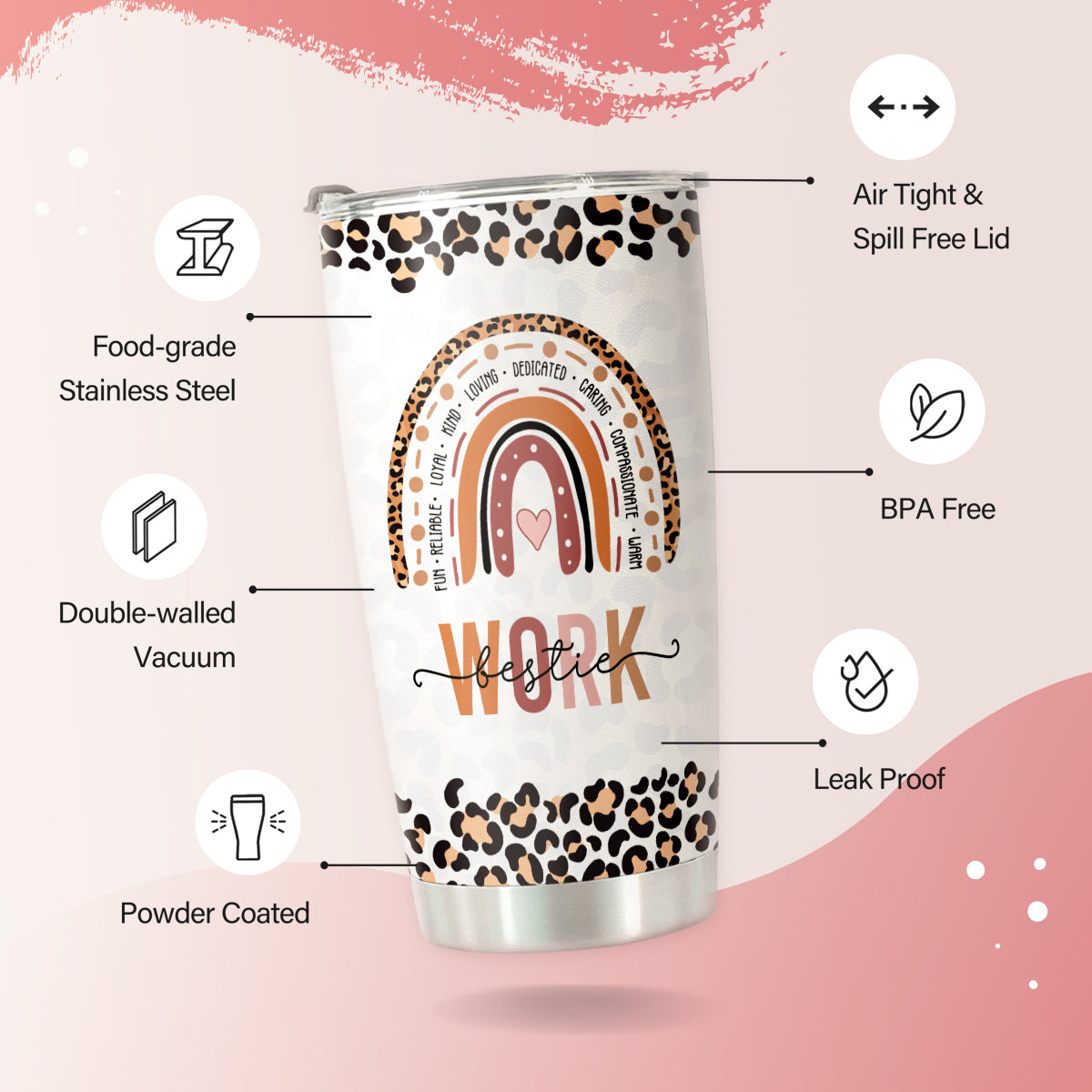HOMISBES Work Bestie Gifts for Women - Stainless Steel Tumbler Cup 20oz for Work Best Friend - Bestfriend Birthday Gifts - Presents for Work Bestie
