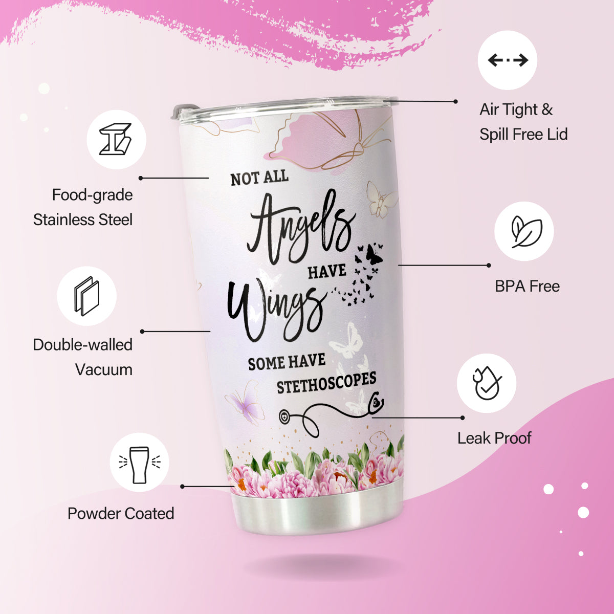 HOMISBES Nurse Tumbler For Women - Appreciation Nurse Gifts - Nurse Coffee Travel Mug Birthday Christmas Cups Nurse Week - Nursing School Graduation for Nurses Stainless Steel Tumbler 20oz