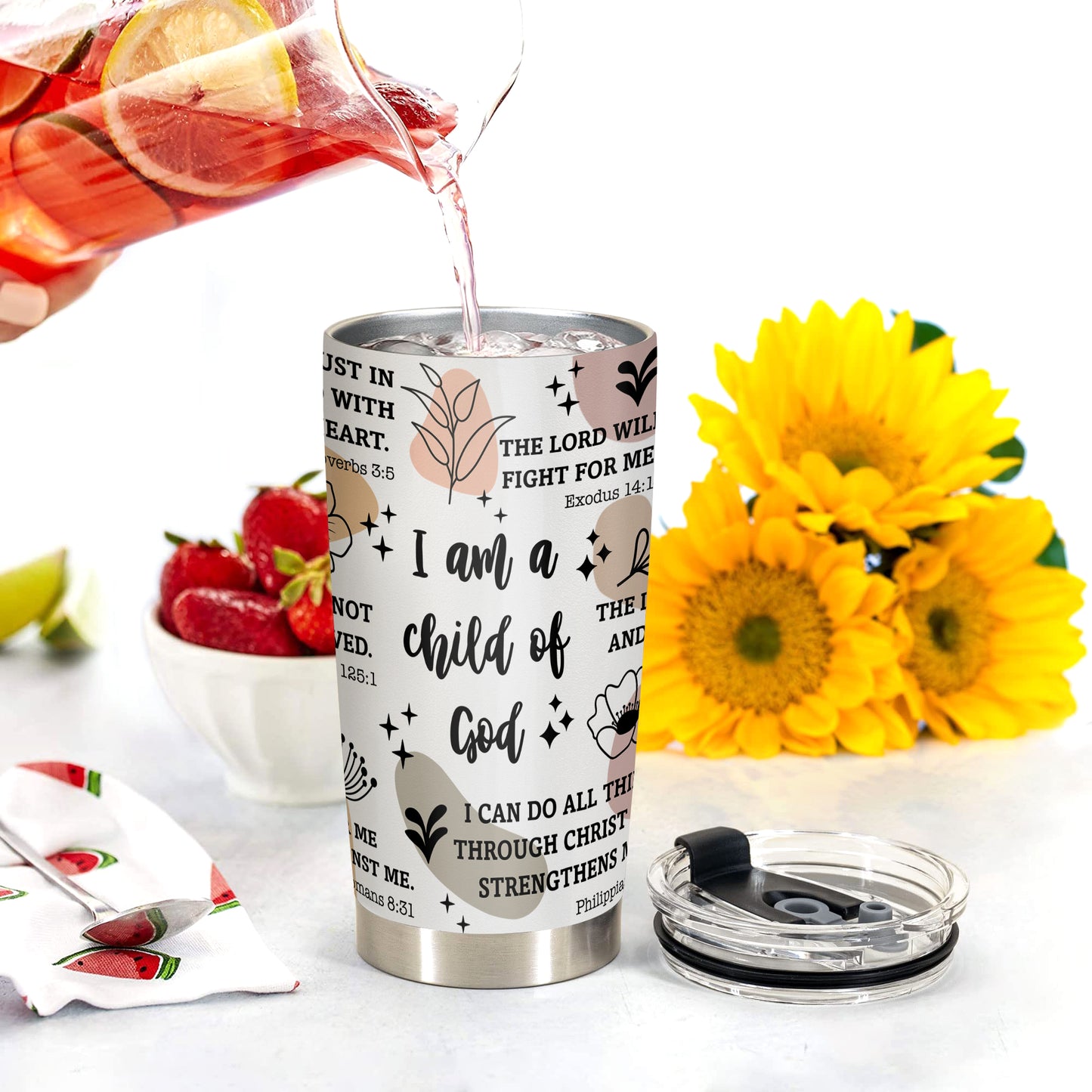 HOMISBES Christian Gifts for Women - Stainless Steel I Am a Child of God Tumbler Cup 20oz - Christian Faith Jesus God Bible Verse Religious Gifts