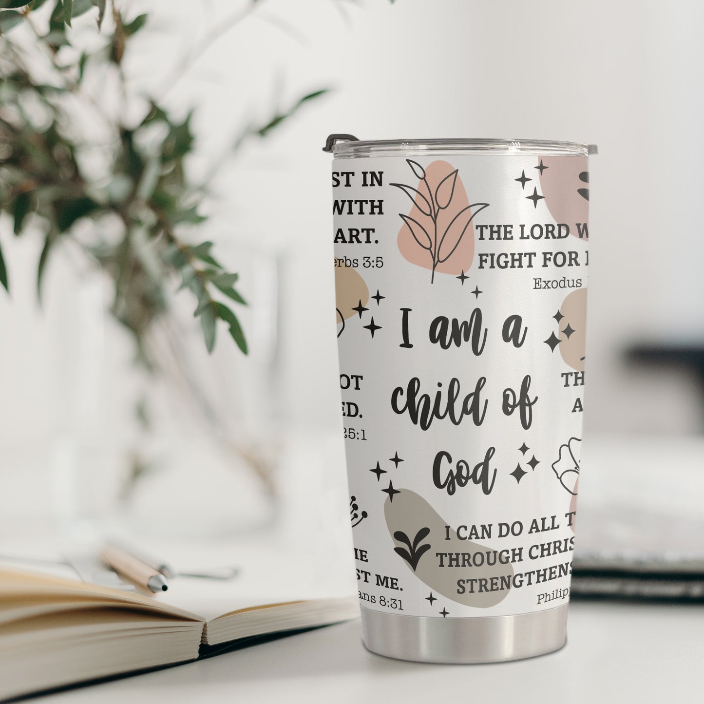 HOMISBES Christian Gifts for Women - Stainless Steel I Am a Child of God Tumbler Cup 20oz - Christian Faith Jesus God Bible Verse Religious Gifts