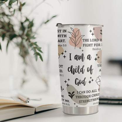 HOMISBES Christian Gifts for Women - Stainless Steel I Am a Child of God Tumbler Cup 20oz - Christian Faith Jesus God Bible Verse Religious Gifts