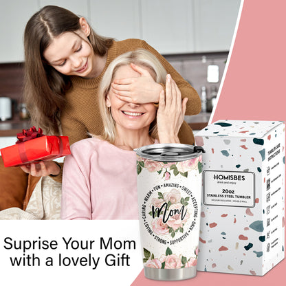 HOMISBES Mom Tumbler with Straws - Gifts for Mom from Daughter - Mom Gifts - Birthday Gifts for Mom, Mom Christmas Gifts from Daughter, Mom Birthday Gifts - Funny Mom Stainless Steel Tumbler 20oz