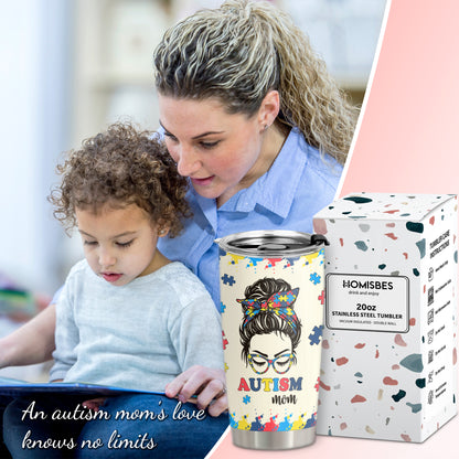 HOMISBES Autism Mom Gifts - Autism Awareness Travel Mug with Straw for Mom - Warrior Mom Autism Stainless Steel Cups 20oz