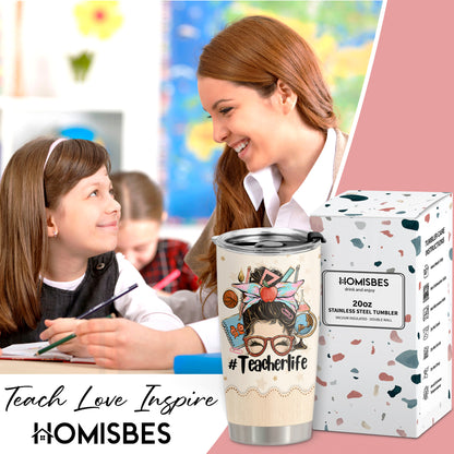 HOMISBES Teacher Appreciation Gifts - Best Teacher Gifts for Women - Thank You Gifts Back to School - Christmas Gifts for Teacher - Teacher Coffee Mug Stainless Steel Tumbler with Lid And Straws 20oz