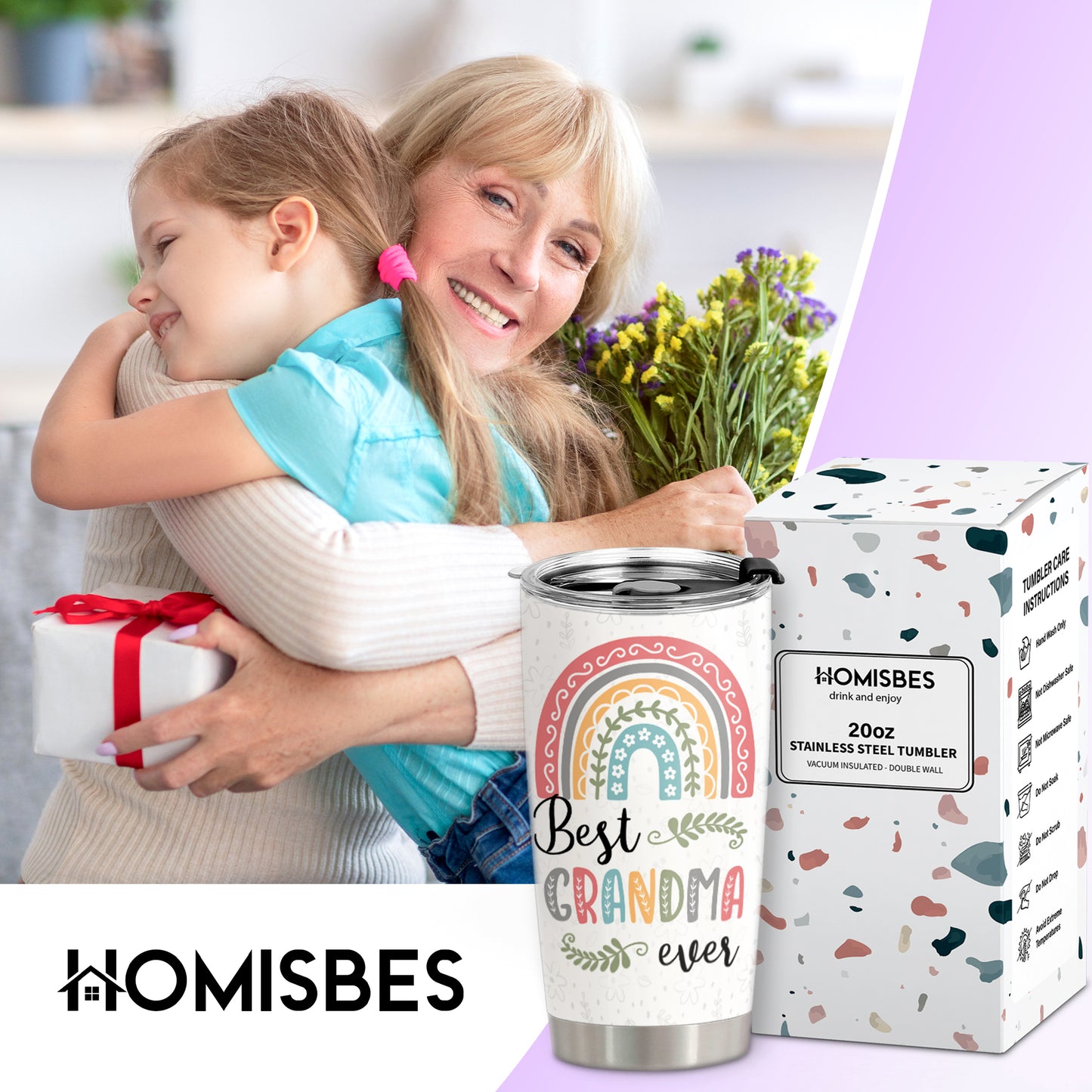 HOMISBES Retired Grandma Gifts - Birthday Christmas Gifts for Grandma Mom Nana Mimi From Daughter Son Grandkids - Best Grandma Ever Mothers Day Gifts For Grandma Cup Stainless Steel Tumbler 20oz