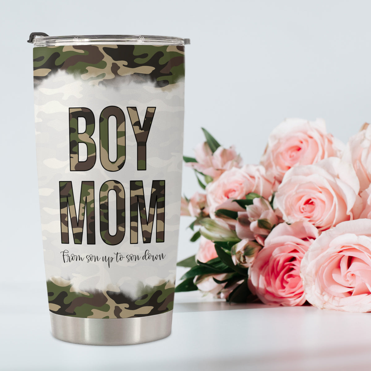 HOMISBES Boy Mom Tumbler - Mom of Boys Vacuum Insulated Stainless Steel Travel Mug with Straw for Mom Birthday Mothers Day from son - Camo Mom Cups 20oz